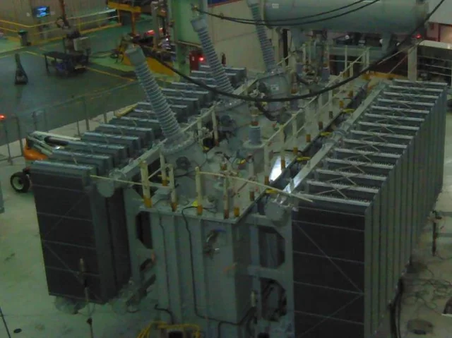 ABB 220 MVA 230/34.5 kV transformer during factory testing